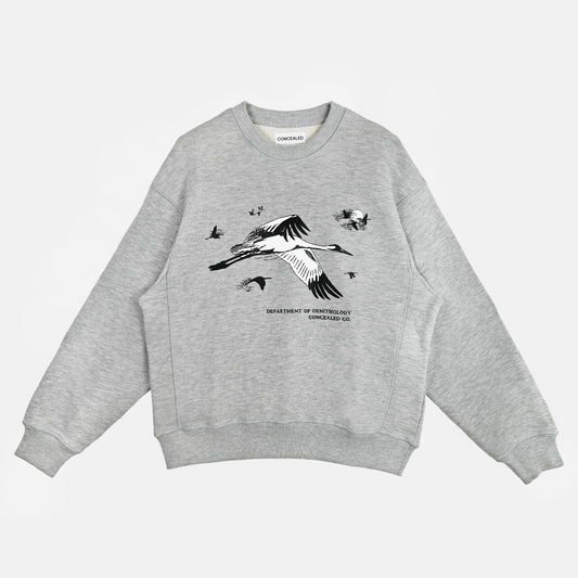 MIGRATING BIRDS CREWNECK SWEATSHIRT - LIGHT GREY